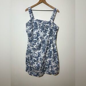 NWT Abercrombie And Fitch Ruched Mini Dress Blue White Beach Sz L Linen